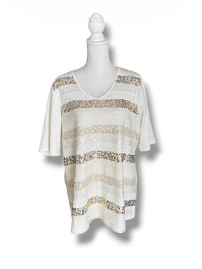 Quacker Factory Sequence Cream Top with Gold Size XL